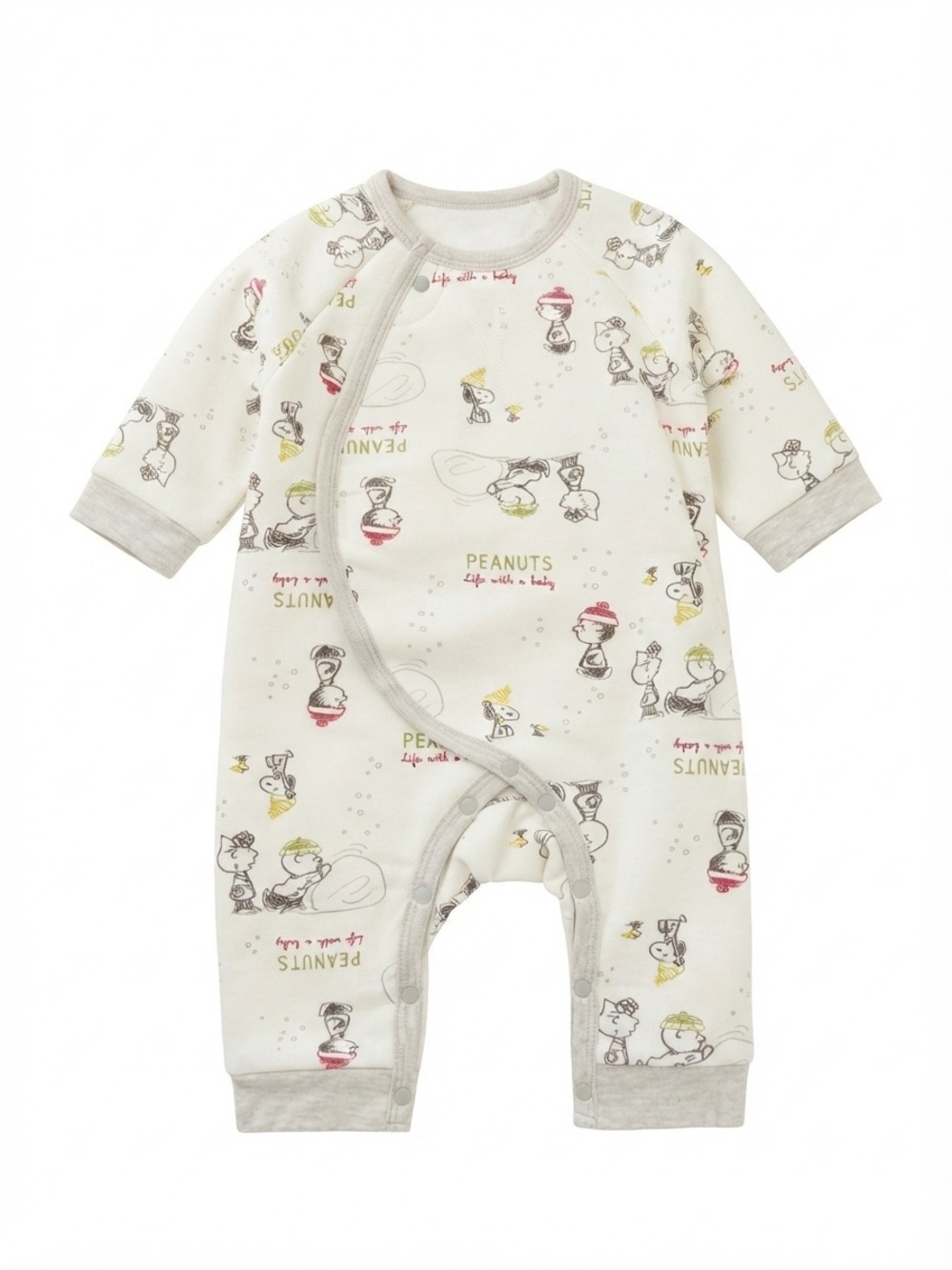 Peanuts Snoopy and Charlie Brown 'Life with a baby' Winter Print Baby Footie